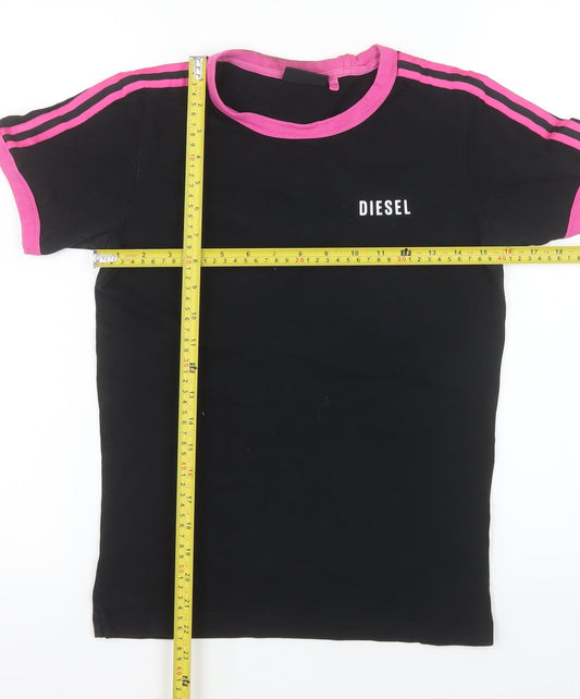 Diesel Women’s Black Pink Ringer T-Shirt Small Slim Fit