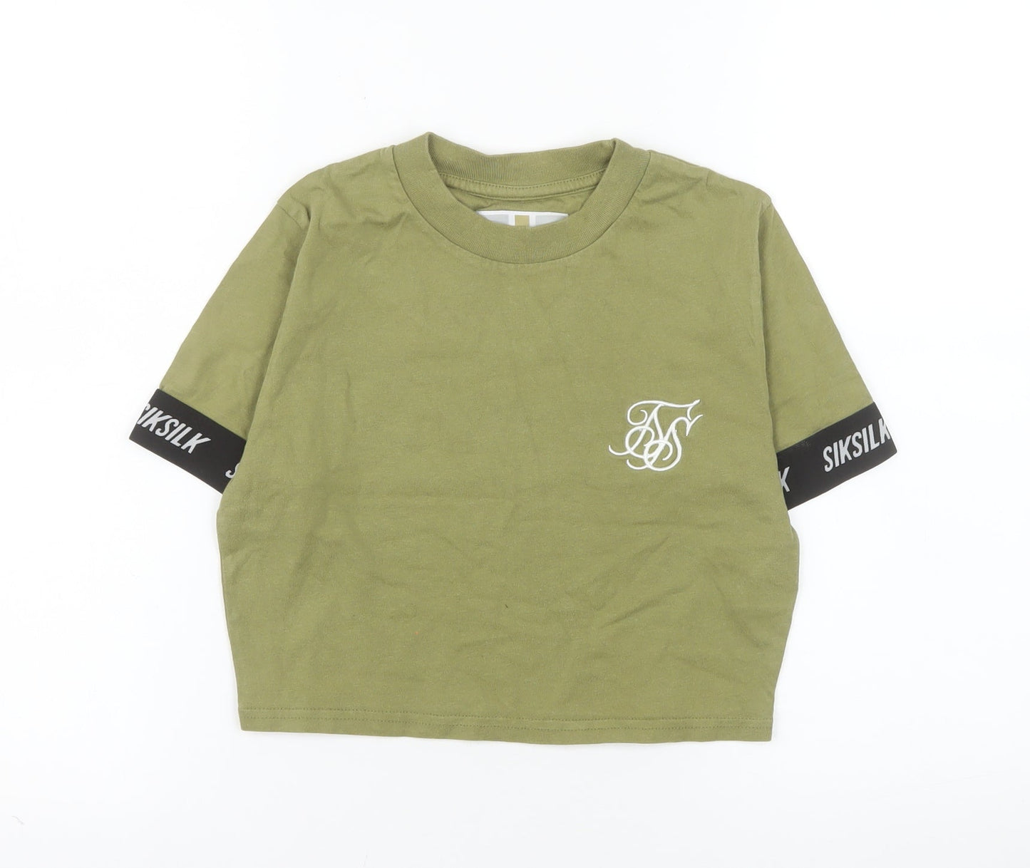SikSilk Womens Green Cropped T-Shirt Size 10 Short Sleeve Cotton