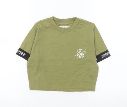 SikSilk Womens Green Cropped T-Shirt Size 10 Short Sleeve Cotton