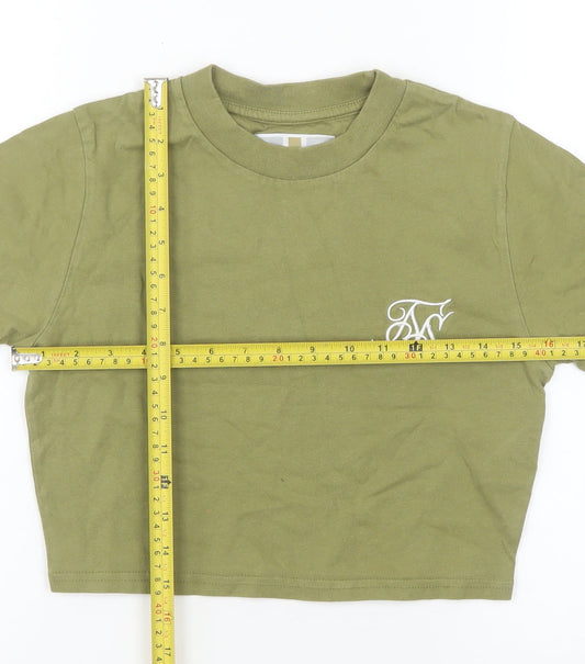 SikSilk Womens Green Cropped T-Shirt Size 10 Short Sleeve Cotton