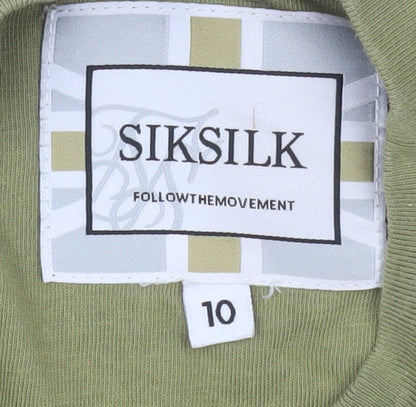 SikSilk Womens Green Cropped T-Shirt Size 10 Short Sleeve Cotton