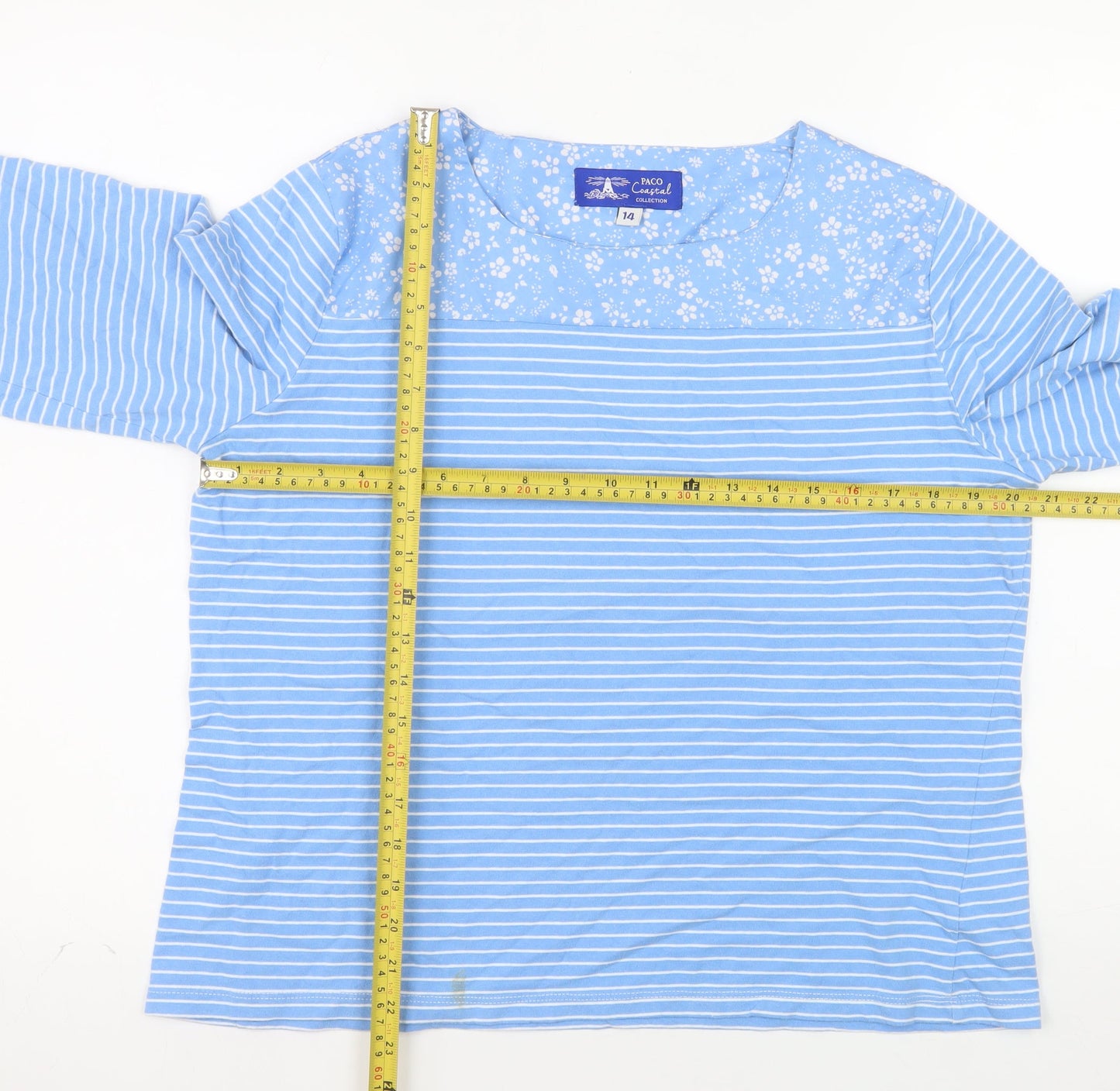 Paco Women’s Blue Striped 3/4 Sleeve Cotton Tunic Blouse Size 14