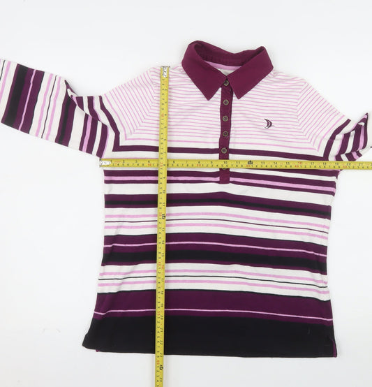 DASH Womens Purple Striped Long Sleeve Cotton Polo Size 14