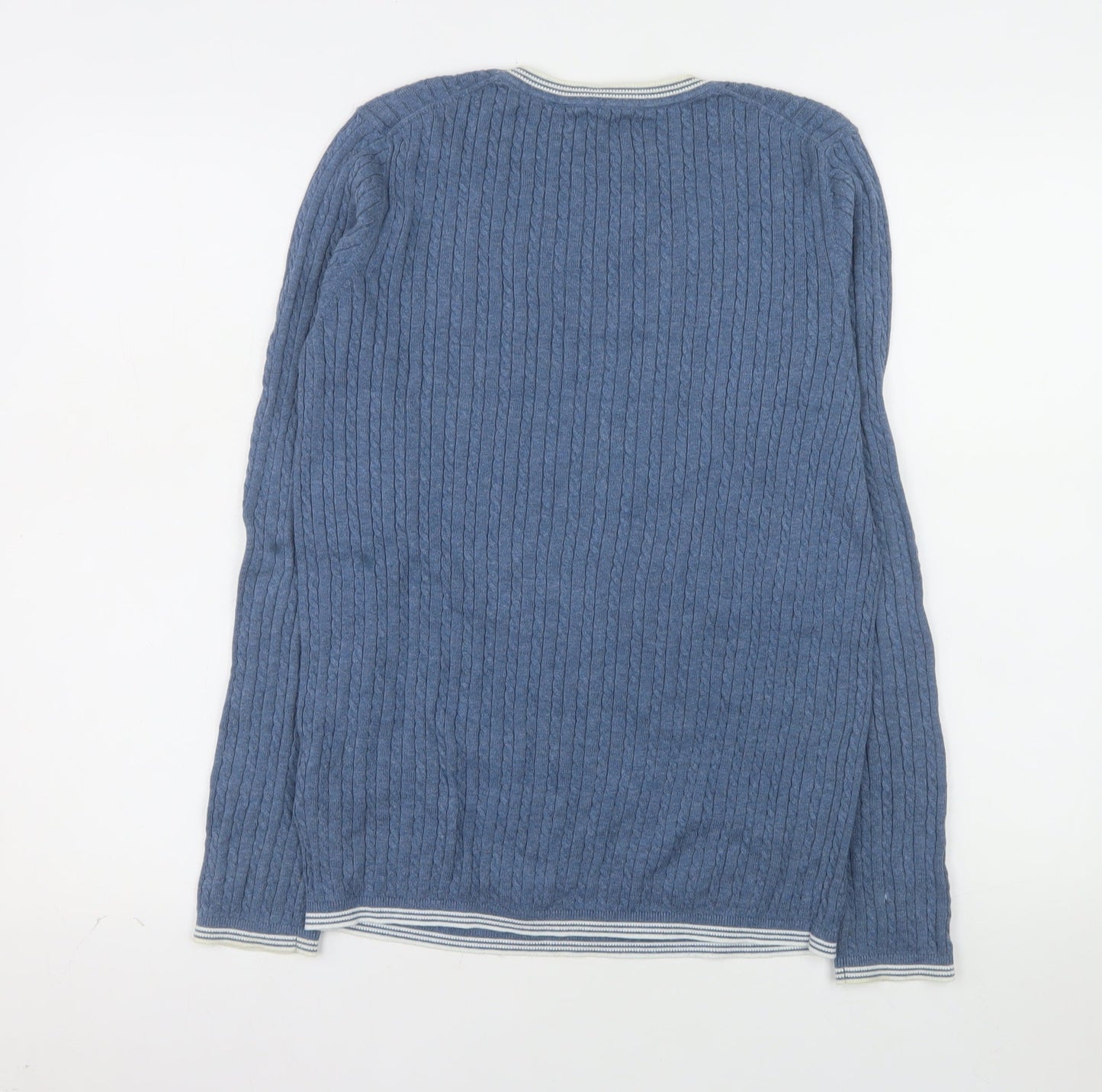 Tommy Hilfiger Mens Blue Cable-Knit Cotton Jumper Size M
