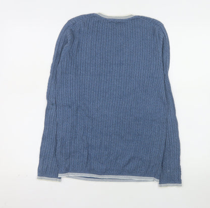 Tommy Hilfiger Mens Blue Cable-Knit Cotton Jumper Size M