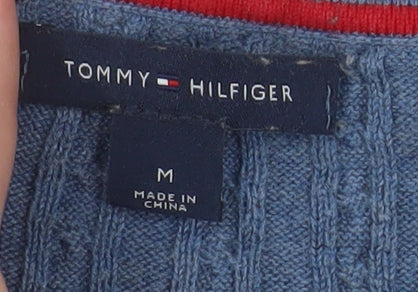 Tommy Hilfiger Mens Blue Cable-Knit Cotton Jumper Size M