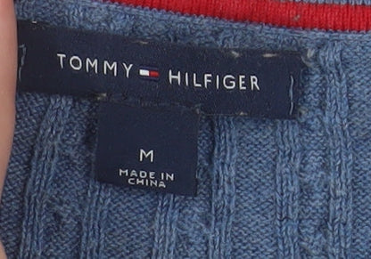 Tommy Hilfiger Mens Blue Cable-Knit Cotton Jumper Size M