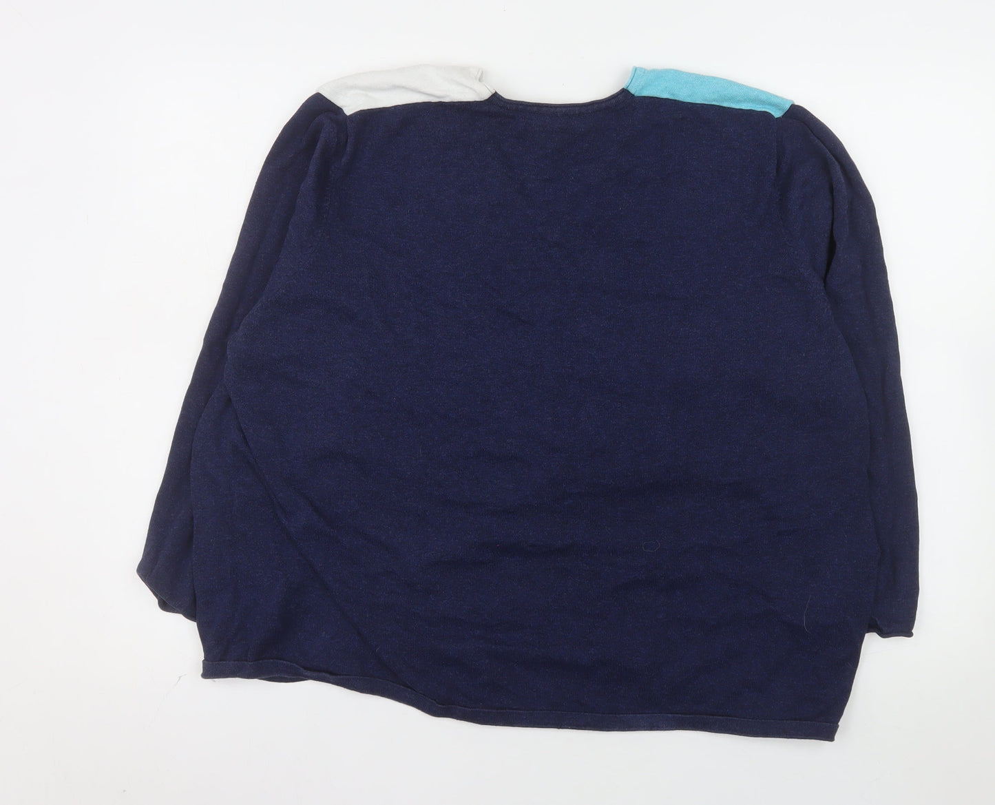 Marble Women's Blue Colour Block V-Neck Cotton Jumper Size 5XL