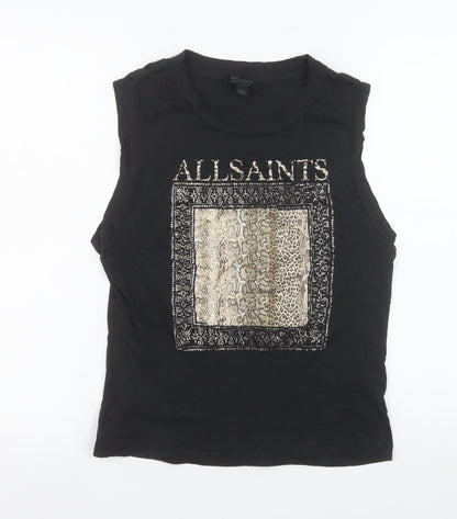 AllSaints Womens Black Animal Print Sleeveless Tank Top UK 10