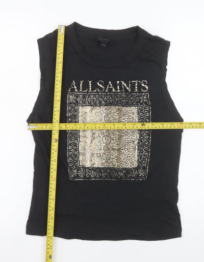 AllSaints Womens Black Animal Print Sleeveless Tank Top UK 10