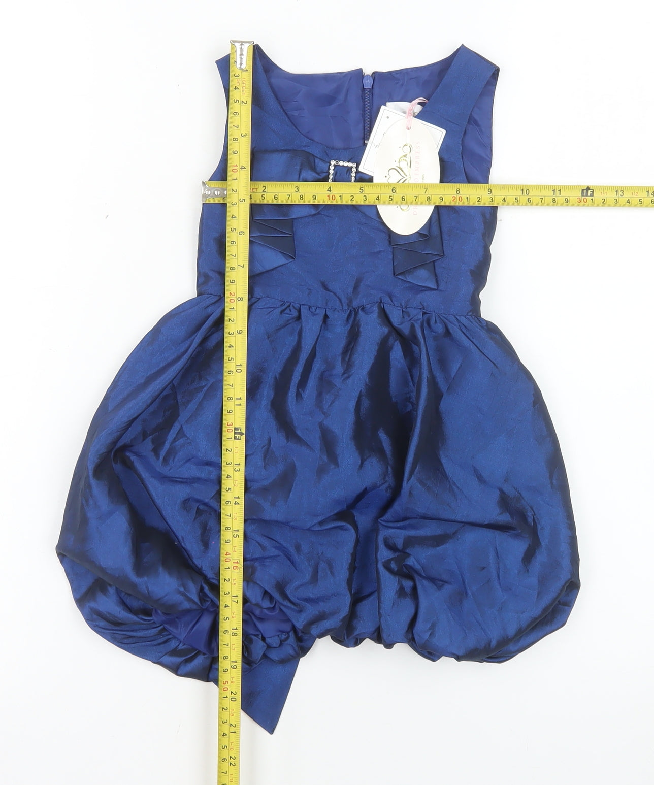 BHS Girls Navy Blue Taffeta Bubble Hem Bow Party Dress 2 Years
