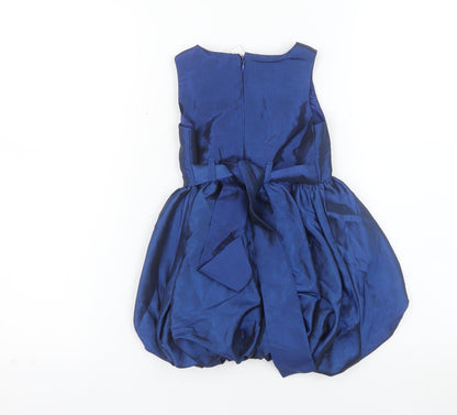 BHS Girls Navy Blue Taffeta Bubble Hem Bow Party Dress 2 Years