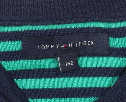 Tommy Hilfiger Boys Navy Blue Cotton V-Neck Jumper Size 152 (Age 12)