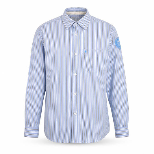 Front view of Rebel Clothing Men Blue Striped Cotton Button-Up Shirt L