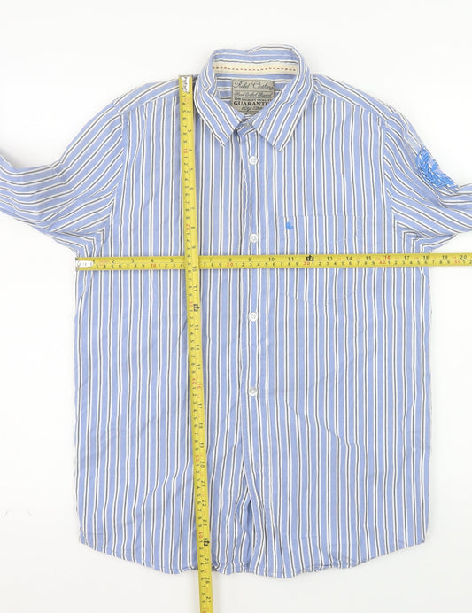Rebel Clothing Men Blue Striped Cotton Button-Up Shirt L