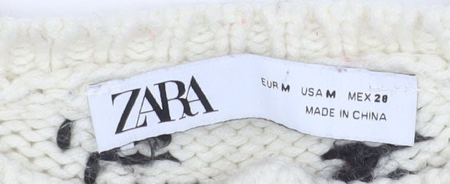 Zara Women Ivory Fair Isle Chunky-Knit Cardigan Size 12