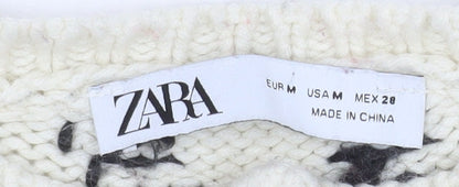 Zara Women Ivory Fair Isle Chunky-Knit Cardigan Size 12