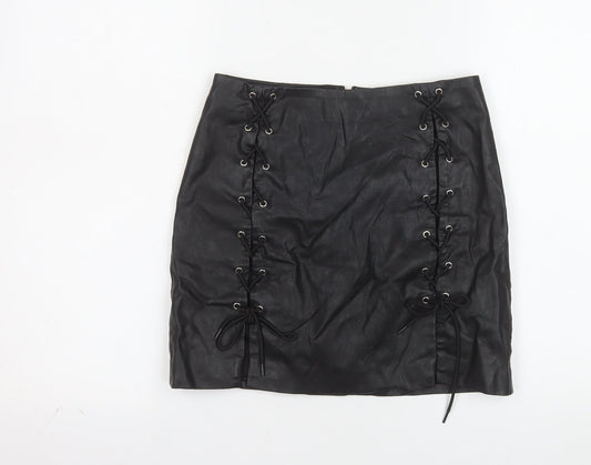 Forever 21 Women's Black Faux Leather Lace Up Mini Skirt Size S