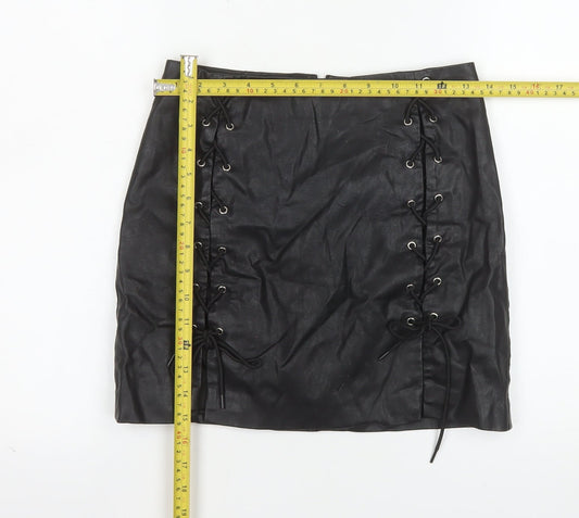 Forever 21 Women's Black Faux Leather Lace Up Mini Skirt Size S