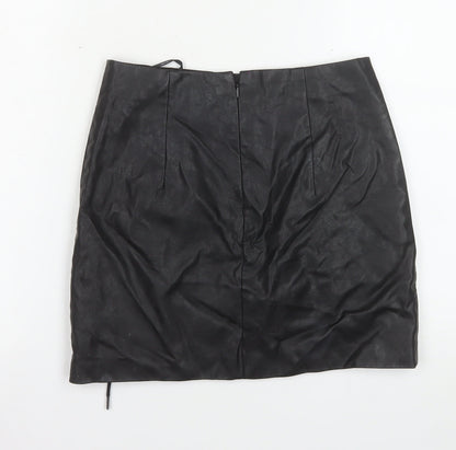 Forever 21 Women's Black Faux Leather Lace Up Mini Skirt Size S