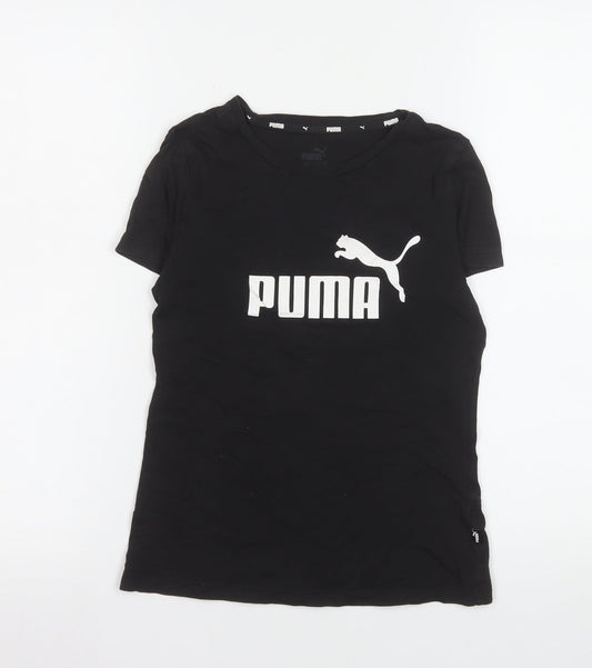 Puma Girls Black Short Sleeve Crew Neck Logo T-Shirt Size 11-12 Years
