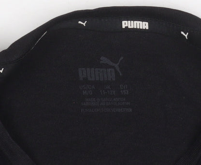 Puma Girls Black Short Sleeve Crew Neck Logo T-Shirt Size 11-12 Years