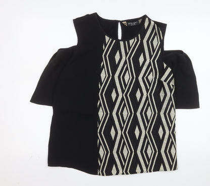 Principles by Ben de Lisi Women's Black Geometric Cold Shoulder Tunic Blouse UK 16