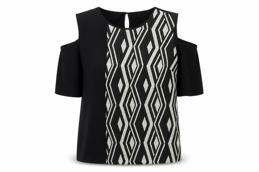 Front view of Principles by Ben de Lisi Women's Black Geometric Cold Shoulder Tunic Blouse UK 16