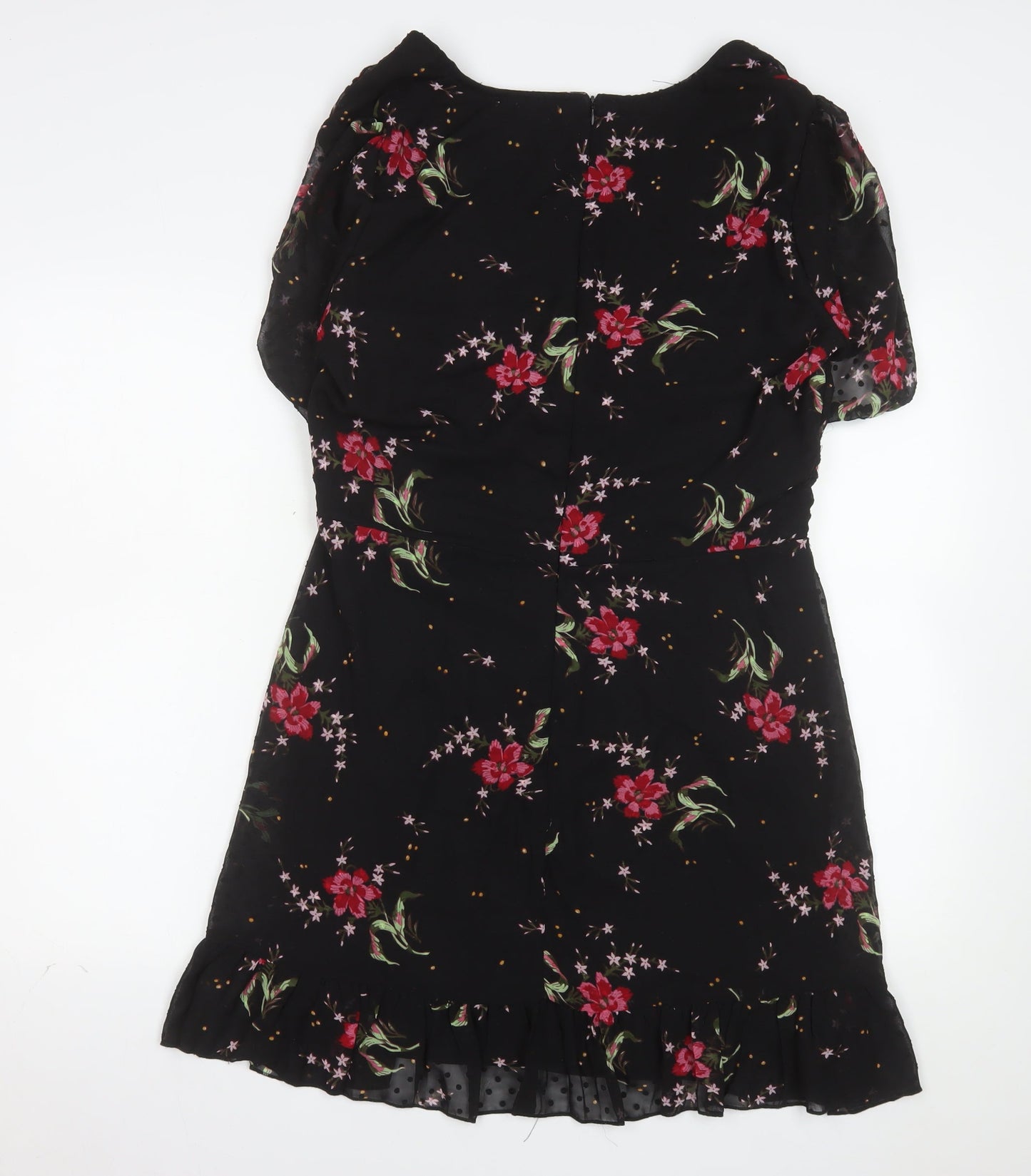 Boohoo Women's Black Floral Fit & Flare Ruffle Dress Size 16
