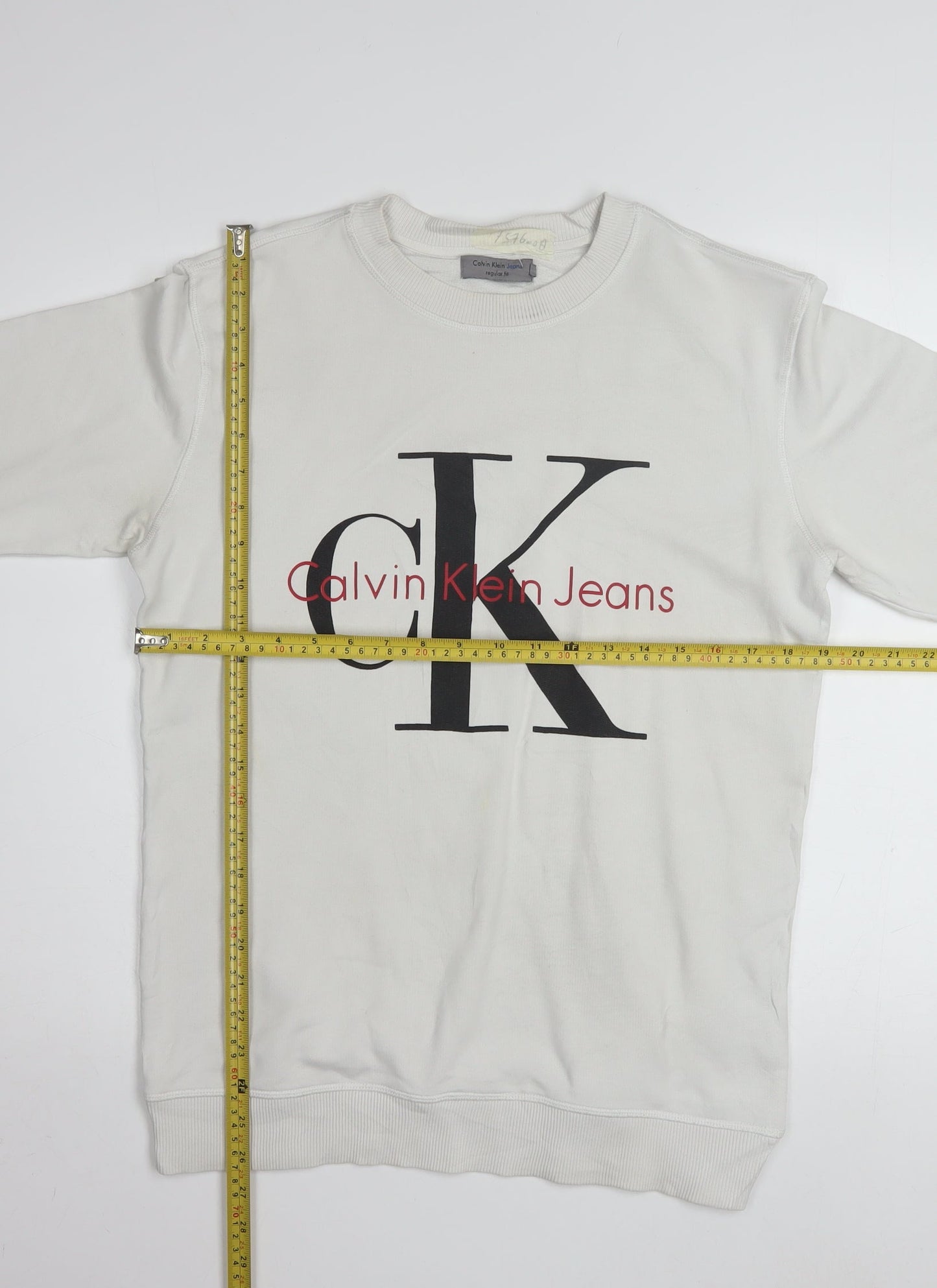 Calvin Klein Jeans Men White Regular Fit Logo Sweatshirt S