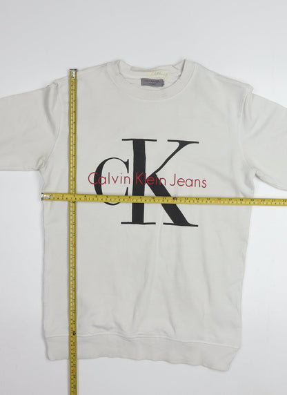 Calvin Klein Jeans Men White Regular Fit Logo Sweatshirt S