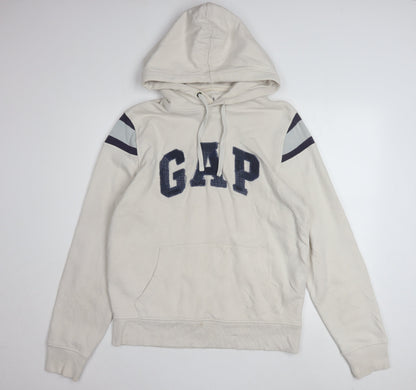 GAP Men Beige Pullover Hoodie M Logo Fleece Sweatshirt
