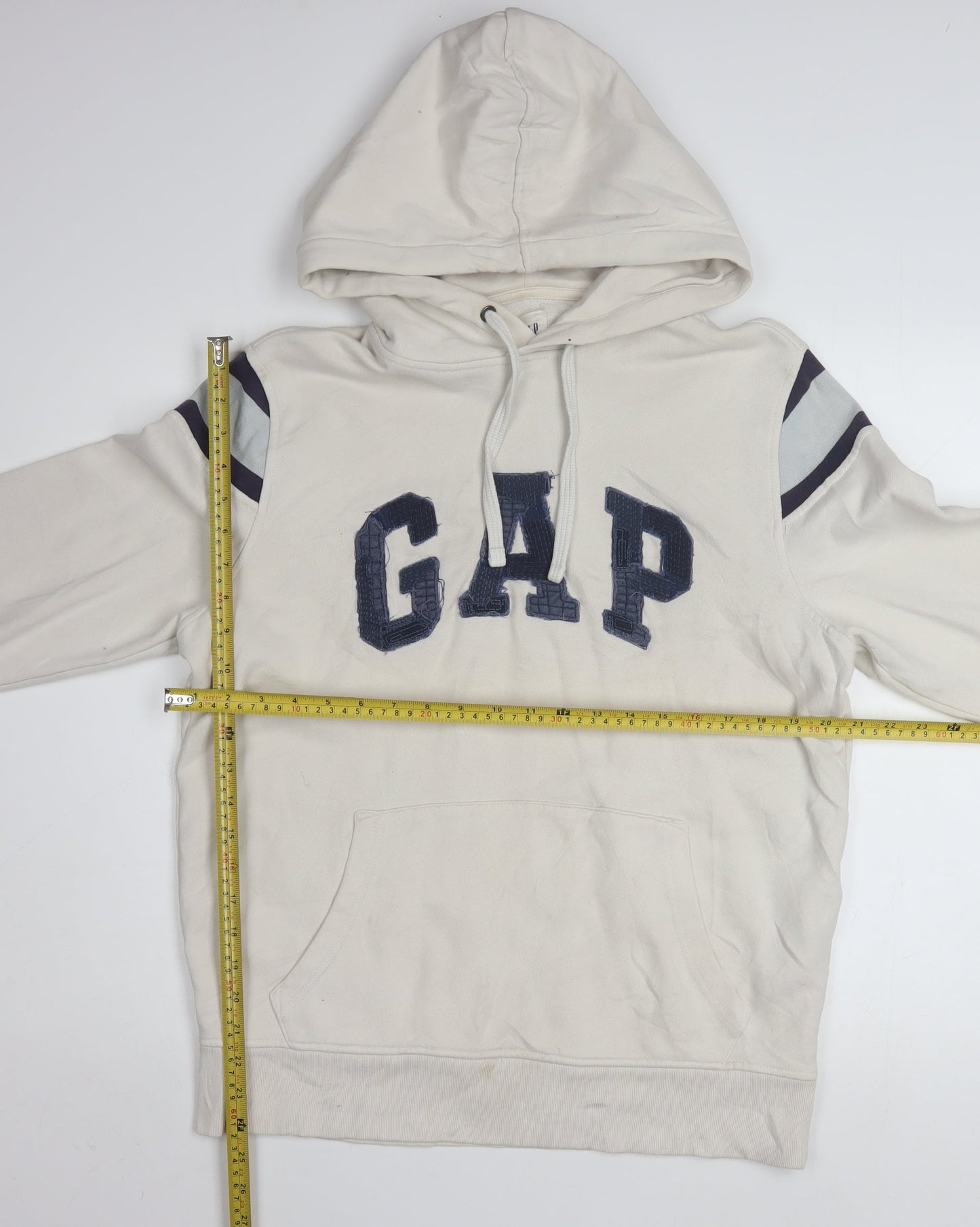 GAP Men Beige Pullover Hoodie M Logo Fleece Sweatshirt