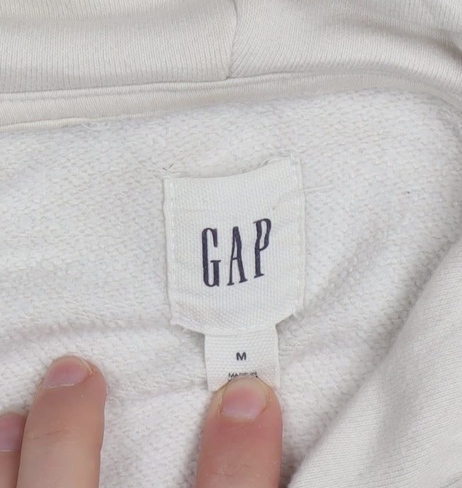 GAP Men Beige Pullover Hoodie M Logo Fleece Sweatshirt