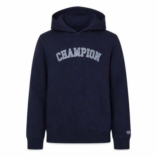 Front view of Champion boys’ blue pullover hoodie l (11-12 years) graphic logo