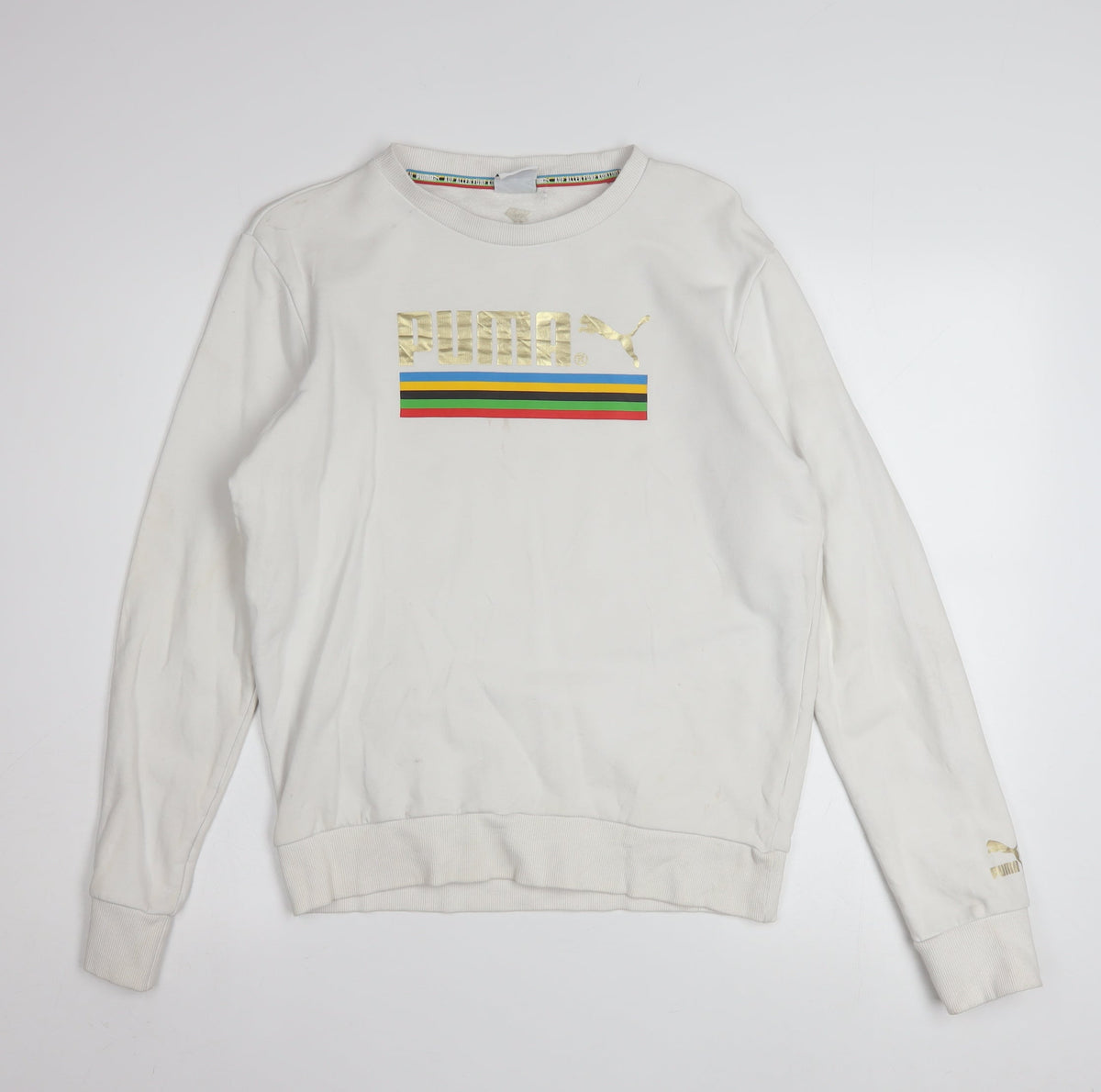 Puma Men's White Small Crew Neck Pullover Sweatshirt