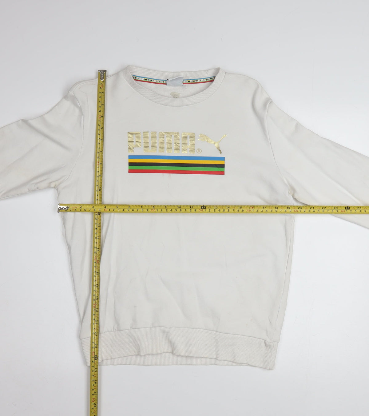 Puma Men's White Small Crew Neck Pullover Sweatshirt