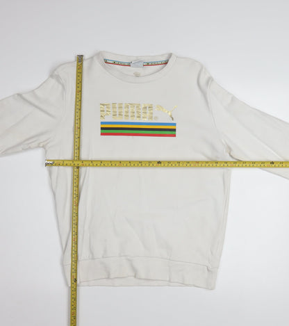 Puma Men's White Small Crew Neck Pullover Sweatshirt