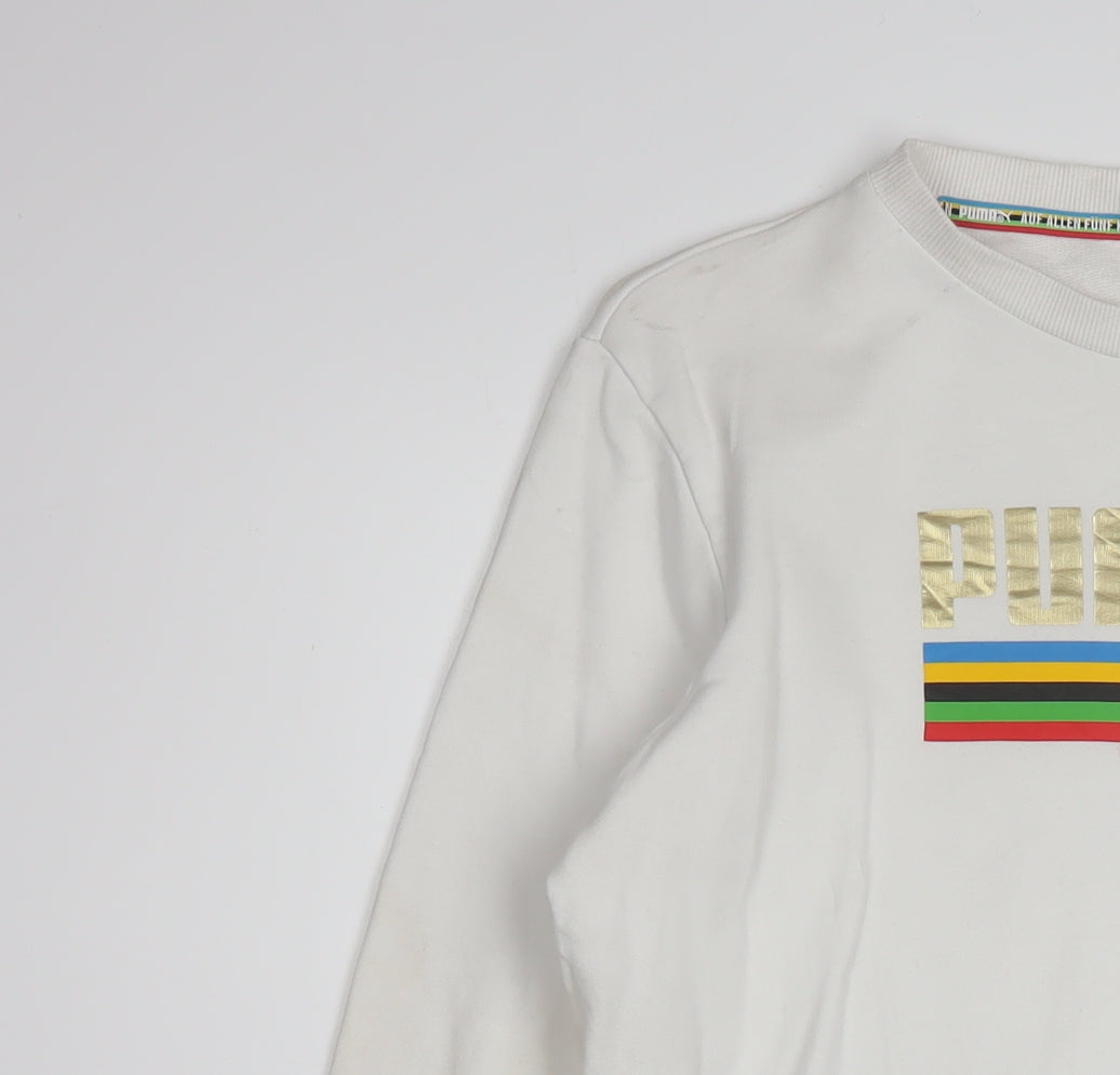 Puma Men's White Small Crew Neck Pullover Sweatshirt