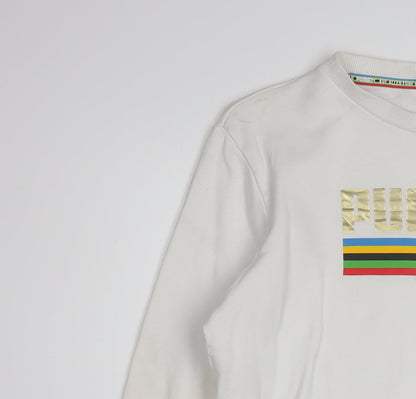 Puma Men's White Small Crew Neck Pullover Sweatshirt