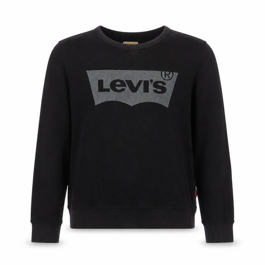 Front view of Levi's boys’ black logo crew neck pullover sweatshirt, size 12, years