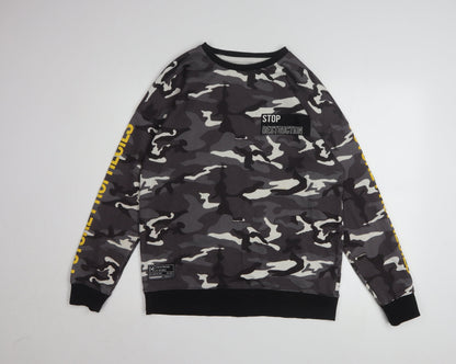 Cropp Men's Grey Camouflage Sweatshirt Regular Fit Size S