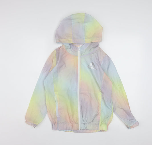 Adidas Girls Multicoloured Hooded Windbreaker Jacket M (10-12 Years)