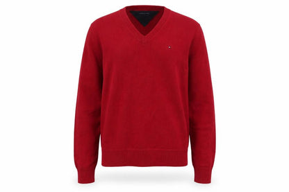 Tommy Hilfiger Mens Red Cotton V-Neck Pullover Jumper L