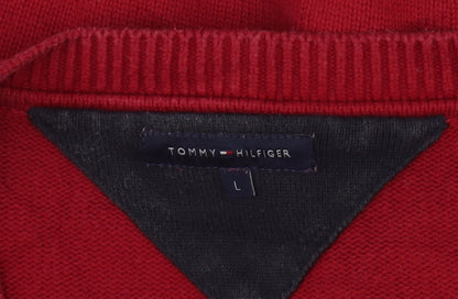 Tommy Hilfiger Mens Red Cotton V-Neck Pullover Jumper L