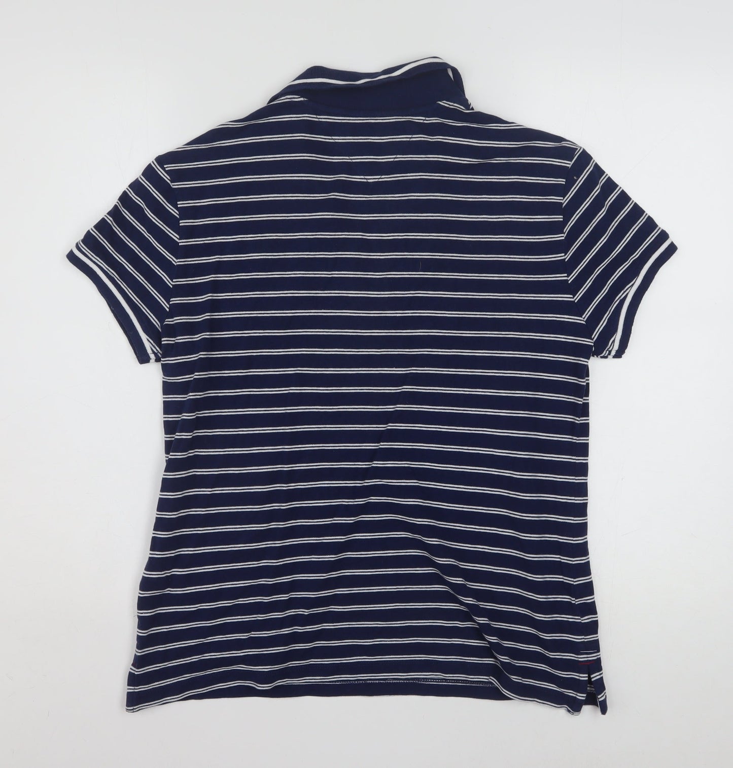 Tommy Hilfiger Women Blue Striped Cotton Polo Shirt L