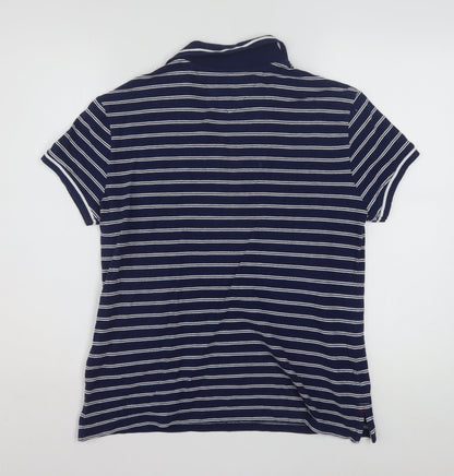 Tommy Hilfiger Women Blue Striped Cotton Polo Shirt L