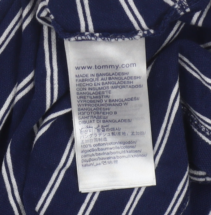 Tommy Hilfiger Women Blue Striped Cotton Polo Shirt L