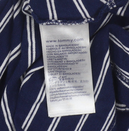 Tommy Hilfiger Women Blue Striped Cotton Polo Shirt L