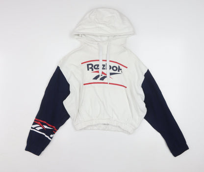 Reebok Classic Women's White & Navy Pullover Hoodie Size L Cotton Retro Sportswear
